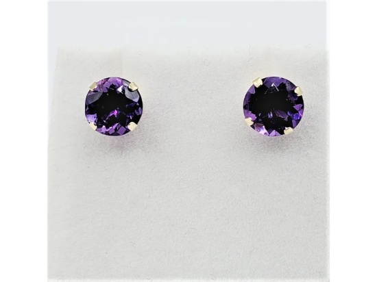 Yellow Gold Natural Amethyst Earrings