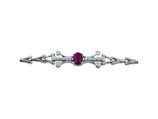 Sterling Silver Natural Enhance Ruby with CZ Bracelet