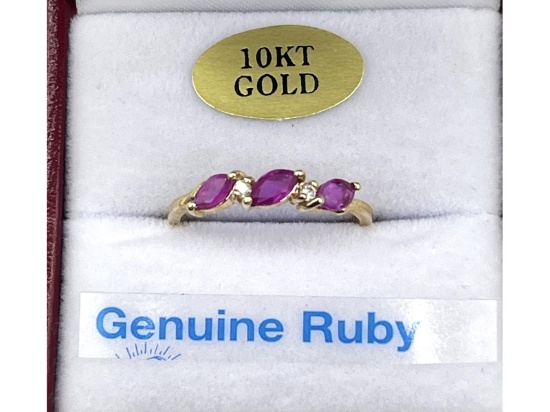 Yellow Gold Natural Enhanced Ruby with Diamonds Ring