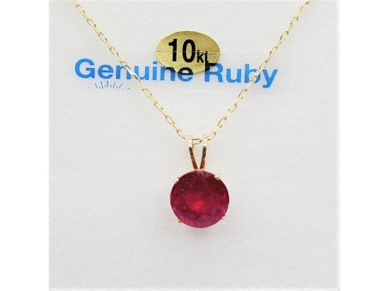 Ruby Round Pendant with Gold Plated Sterling Silver Chain