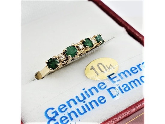 Yellow and White Gold Natural Emerald with Diamonds Ring