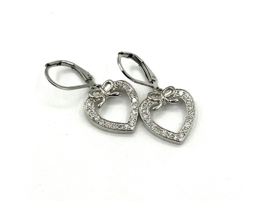 Silver Plated CZ Heart Shape Earrings