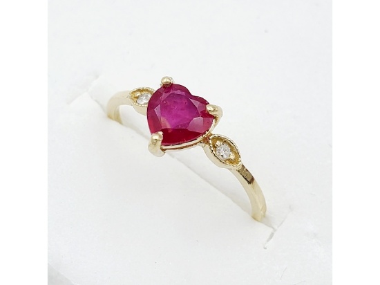 Yellow Gold Natural Enhanced Ruby and Diamonds Ring