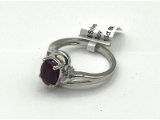 Sterling Silver Natural Ruby with CZ Ring