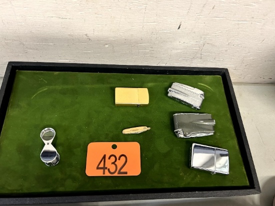 Tray of Lighters & Jewelers Loupe