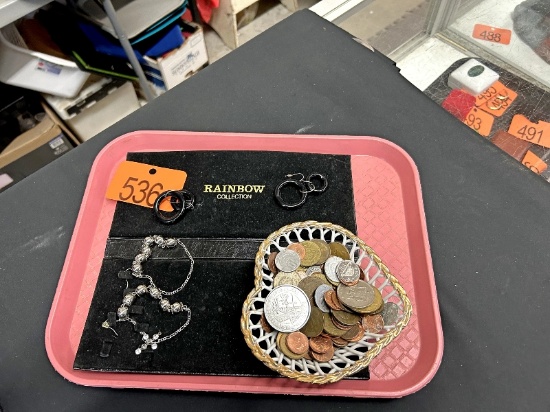 Tray of Jewelry & Coins