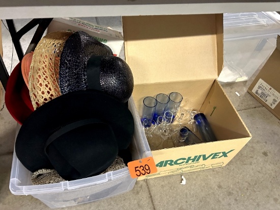 2 Boxes of Hats & Glassware