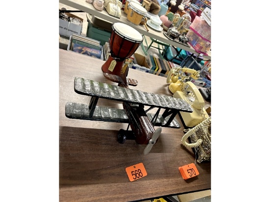 Hand Carved Plane & Bongo Drum