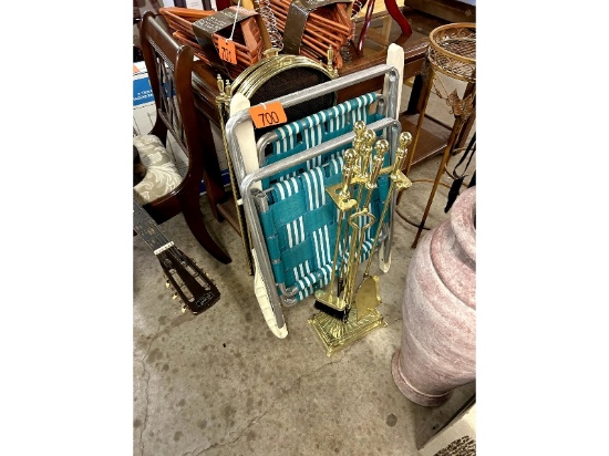 Fireplace Tools, Screen & Folding Chair