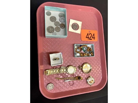 Tray of Coins & Watches
