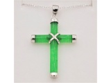 Sterling Silver Jadeite Cross Pendant with Sterling Silver Chain
