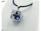 Sterling Silver Blue Crystal Cubed Shape Necklace