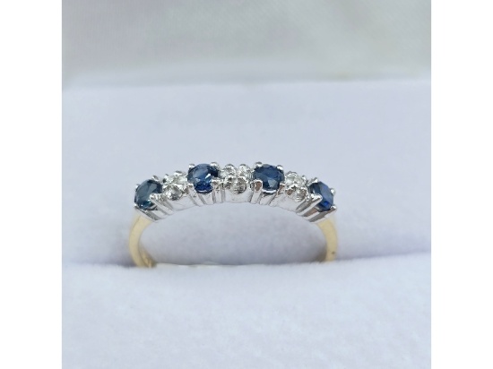 10KT Yellow and White Gold Natural Blue Sapphire and Diamond Ring