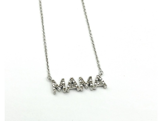 Sterling Silver Natural Diamond MAMA Pendant with Sterling Silver Chain