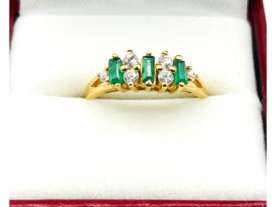 Round CZ with Rectangular Green CZ  Ring