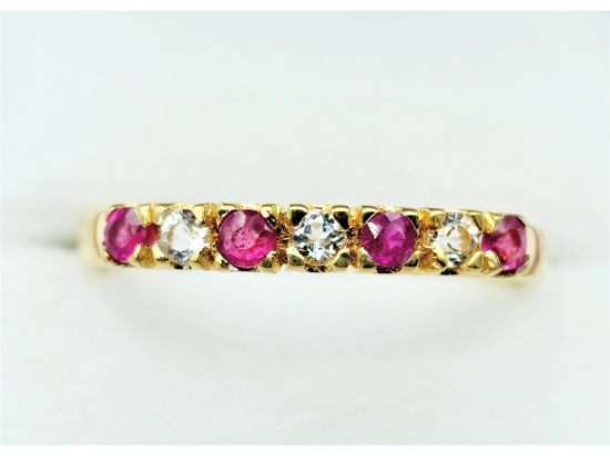 Gold Plated Sterling Silver Natural Enhanced Ruby with CZ Ring