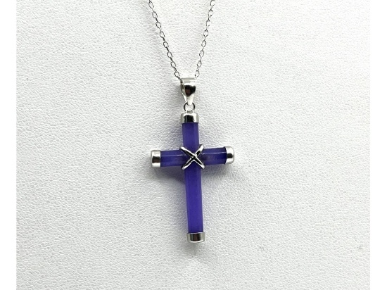 Sterling Silver Natural Amethyst Cross Pendant with Sterling Silver Chain