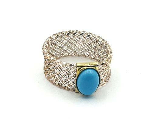 9KT Yellow, White and Rose Gold Mesh Style Ring