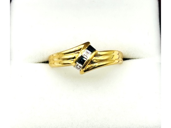 Natural Blue Sapphire with CZ Ring