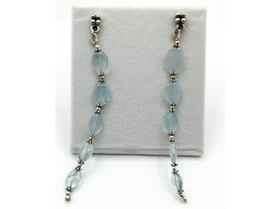 Sterling Silver Aquamarine Dangling Drop Style Earrings