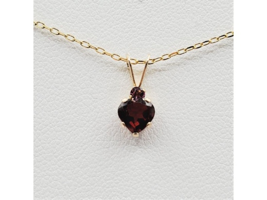 10KT Yellow Gold Natural Garnet and Natural Tourmaline Heart Shape Pendant with Chain