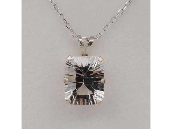 Sterling Silver Natural White Topaz Pendant with Sterling Silver Chain