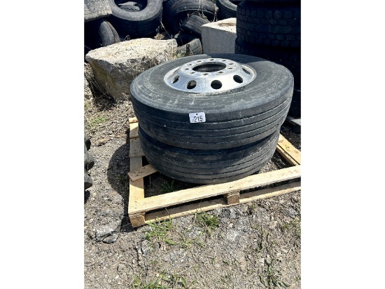 2 - 11R 22.5 Steer Tires on Aluminum Rims