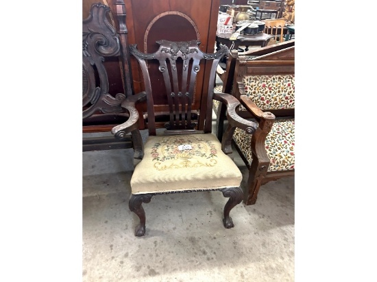 Carved Needlepoint Chair