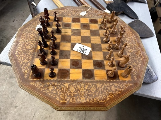 Game Board & Carved Victorian Chess Set