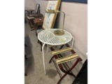 Metal Table, Lamp & Stool