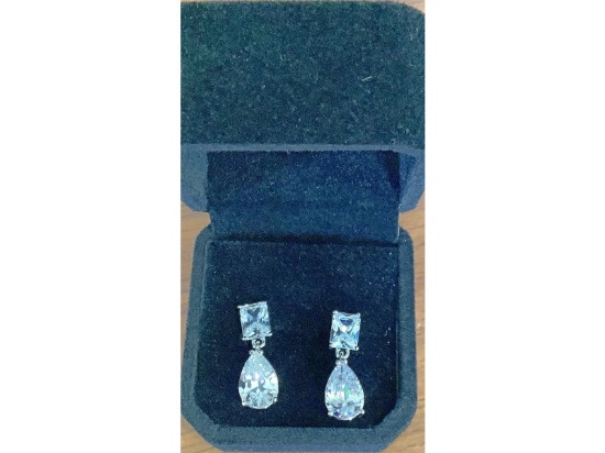 New Platinum Plated 4.0ct Each Pear Cut Simulated Diamond Dangle Earrings