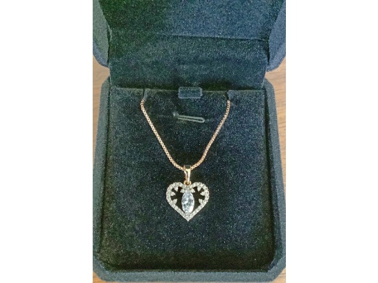 New 18K Gold Plated 1.0 Marquise Cut Heart Necklace