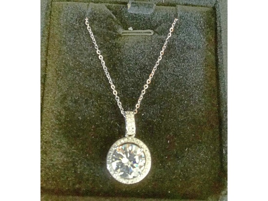 New Sterling Silver 4.0ct Simulated Diamond Halo Necklace