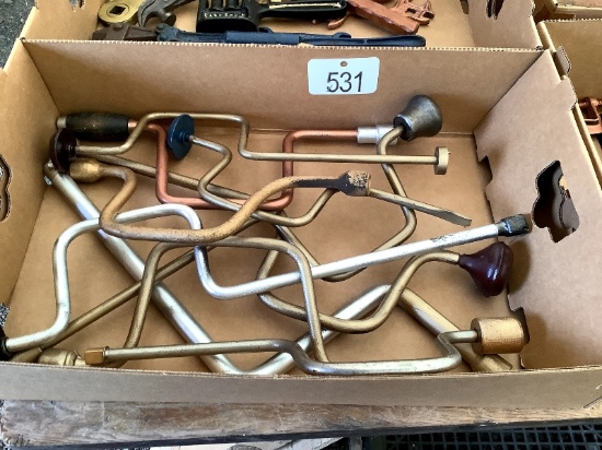 Box of Antique Hand Drills