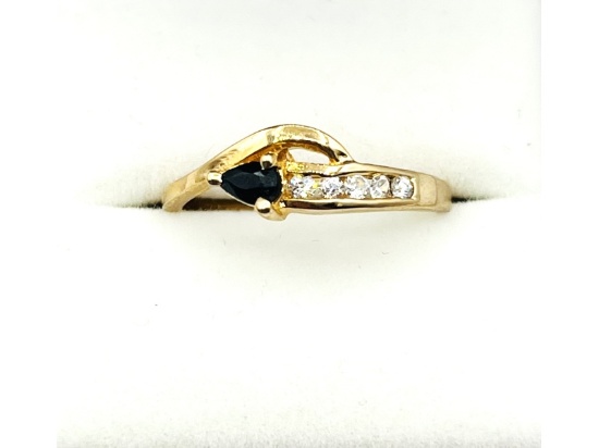 Natural Blue Sapphire (0.17ct) with CZ (0.20ct) Ring, Size 9.25