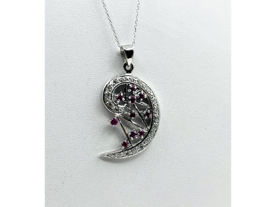 Sterling Silver Natural Enhanced Ruby and CZ with Sterling Silver Chain