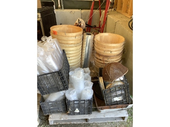 Skid of Bushel Baskets, Cups, Etc.