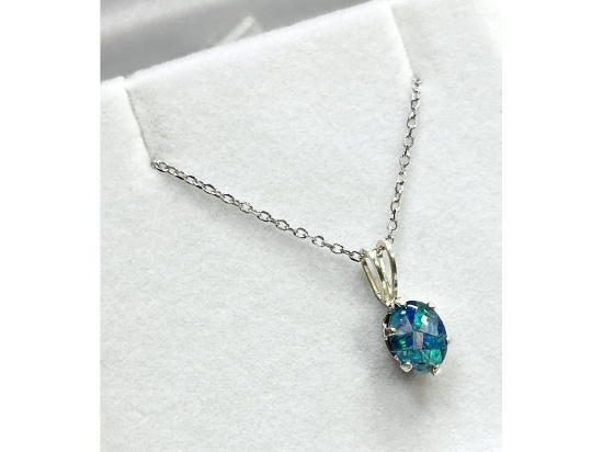 Sterling Silver Opal Earrings and Pendant with Sterling Silver Chain