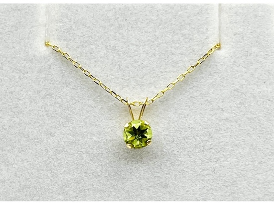 14KT Yellow Gold Natural Peridot Round Pendant with Gold Plated Sterling Silver Chain
