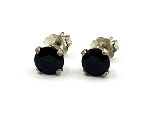 Sterling Silver Natural Sapphire (1ct) Stud Earrings