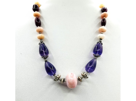 Sterling Silver Natural Amethyst with Opal Necklace