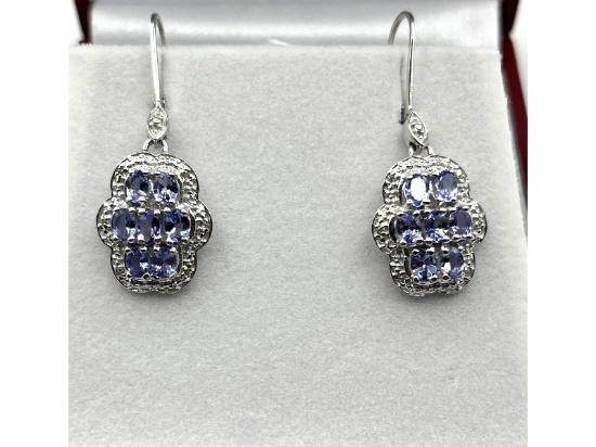 Sterling Silver Natural Tanzanite Lever Back Dangling Earrings