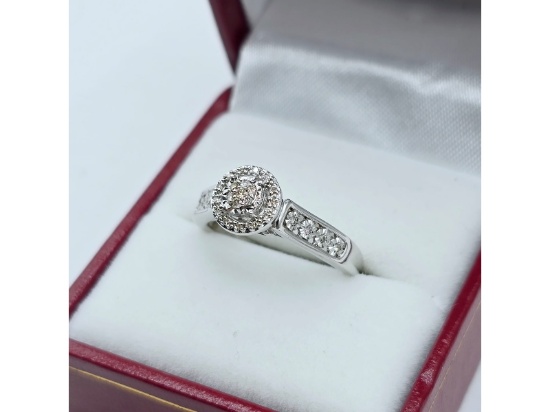Sterling Silver Natural Diamond (0.15ct) Ring, Size 7