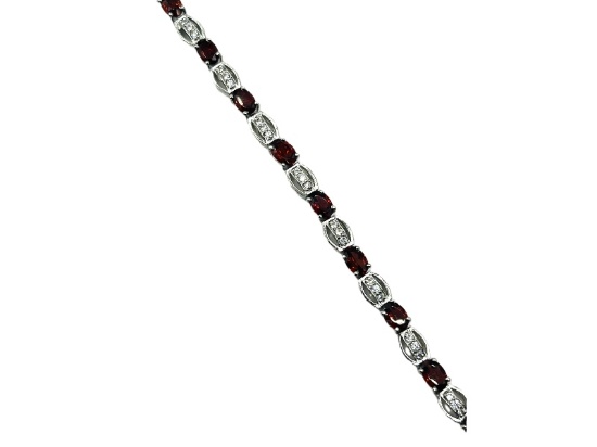 Sterling Silver Natural Garnet with CZ Bracelet