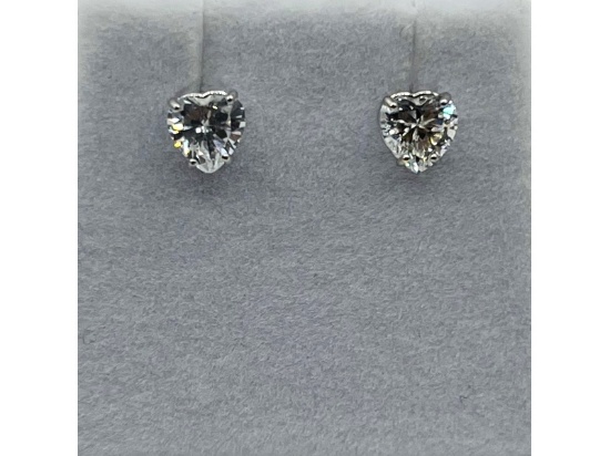 14KT White Gold Heart Cut CZ (1ct) Stud Earrings