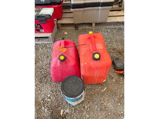 2 Gas Cans and 1 New Can of Mould Mildew Proof Interior Paint