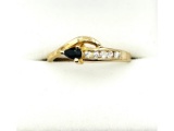 Natural Blue Sapphire (0.17ct) with CZ (0.20ct) Ring, Size 9.25