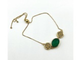 Sterling Silver Natural Green Onyx (4ct) Adjustable Bracelet
