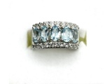 Sterling Silver Natural Blue Topaz (2.30ct) with Natural White Sapphire (0.60ct) Ring, Size 7