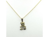 10KT Yellow and White Gold Natural Diamond (0.10ct) Teddy Bear Holding Heart Pendant